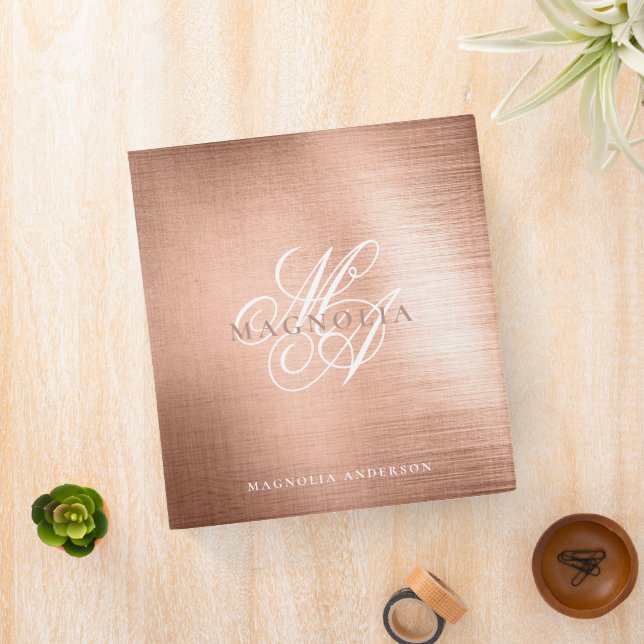 Rose Gold Foil Monogram  3 Ring Binder (In Situ)