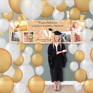 Rose Gold Foil Monogram 6 Photo Graduation Party Banner
