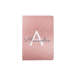 Rose Gold Foil Monogram Name Passport Holder