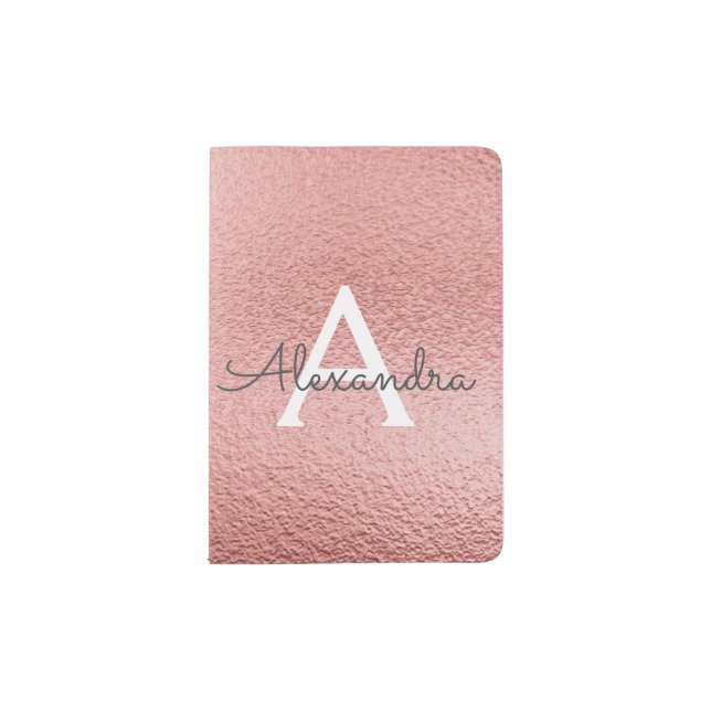 Rose Gold Foil Monogram Name Passport Holder (Front)
