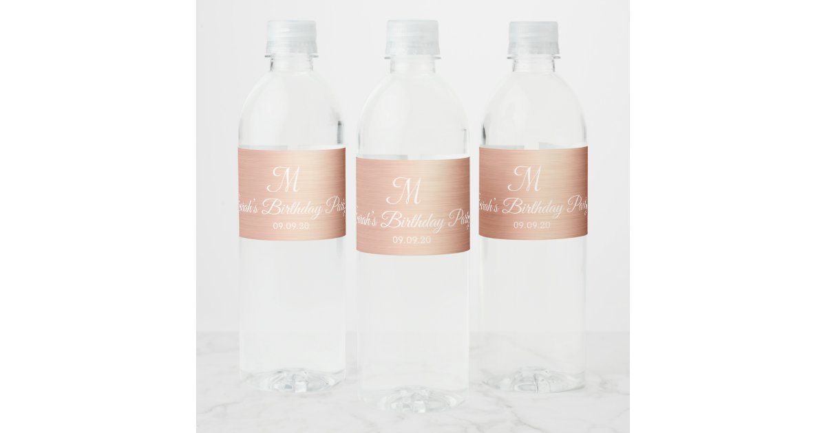 Rose Gold Foil Monogram Wedding Birthday Favor Water Bottle Label | Zazzle