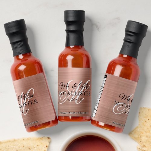 Rose Gold Foil Monogram Wedding Hot Sauces