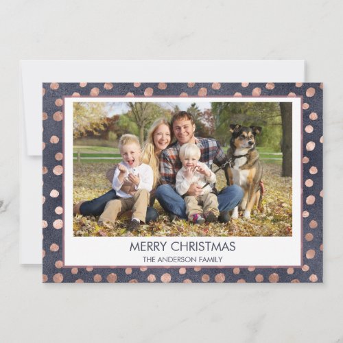 Rose Gold Foil _ Navy Blue Christmas Family Photo Holiday Card