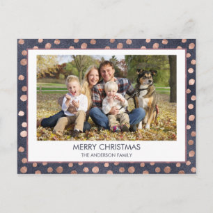 Rose Gold Foil - Navy Blue Christmas Family Photo Holiday Postcard