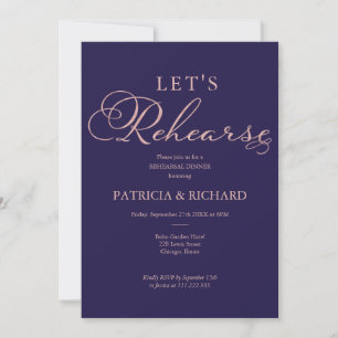 Rose Gold Foil Navy Blue Rehearsal Dinner Invitation