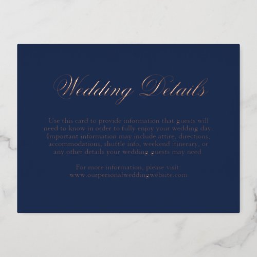 Rose Gold Foil Navy Blue Wedding Enclosure Card