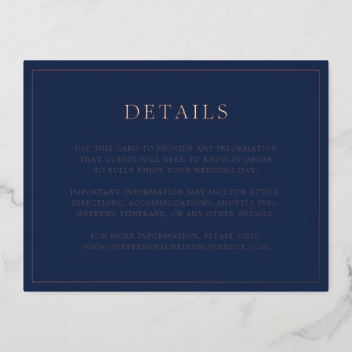 Rose Gold Foil Navy Blue Wedding Enclosure Card
