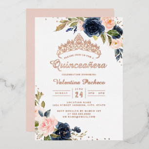 ROSE GOLD FOIL Navy Blush Quinceanera Invitation