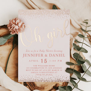 Rose Gold Foil Oh Girl Confetti Elegance Invitation