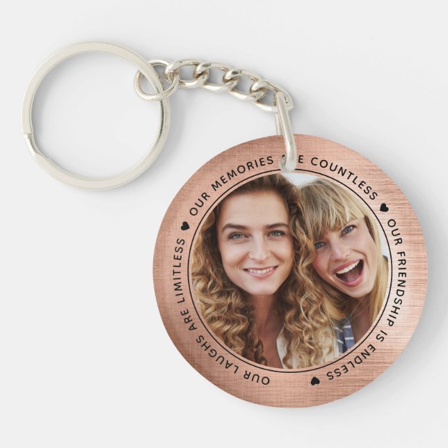 Rose Gold Foil Our Laughs Are Limitless BFF Photo Keychain (Front)