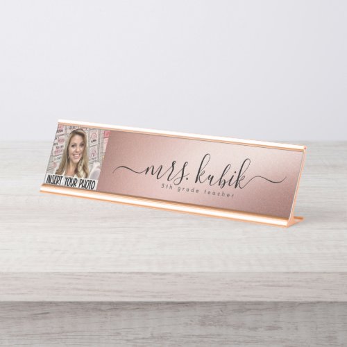 Rose Gold Foil Personalized Image Desk Name Plate