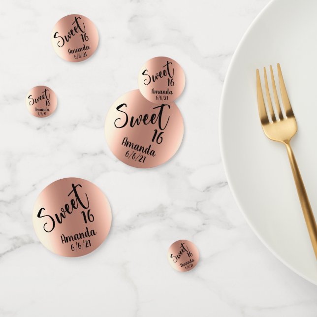 Rose Gold Foil Personalized Sweet 16 Sixteen Confetti (Group)