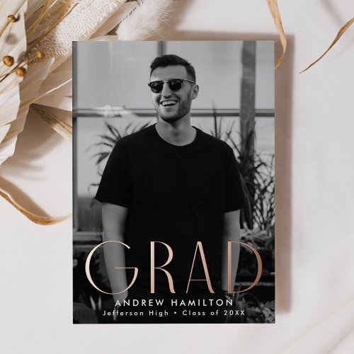 Rose Gold Foil Photo Graduation Announcement