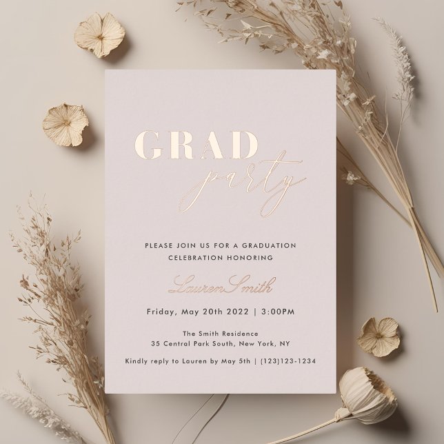 Rose Gold Foil Photo Graduation Party Invitation (Creator Uploaded)