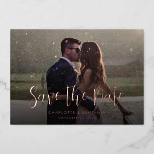 Rose Gold Foil Photo Wedding Save the Date Card