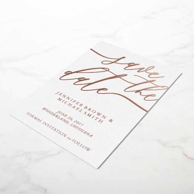 Rose Gold Foil Photo Wedding Save the Date Invitation