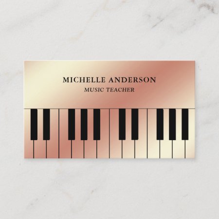 Rose Gold Foil Piano Keyboard Musician Pianist Business Card