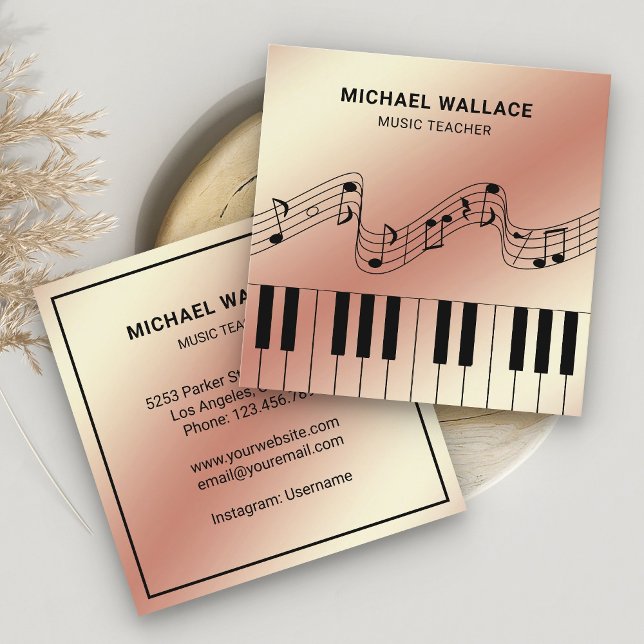 Rose Gold Foil Piano Keyboard Musician Pianist Square Business Card (Creator Uploaded)