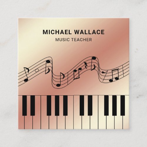 Rose Gold Foil Piano Keyboard Musician Pianist Square Business Card