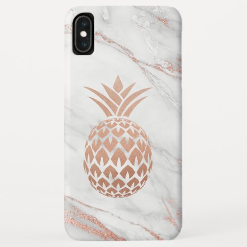 Rose Gold Foil Pineapple on White Marble iPhone XS Max Case