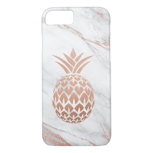 Rose Gold Foil Pineapple on White Marble iPhone 87 Case