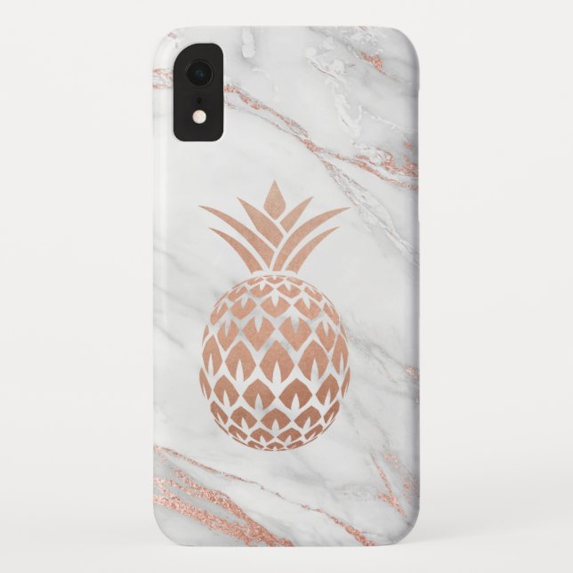 Rose Gold Foil Pineapple on White Marble Case-Mate iPhone Case (Back)
