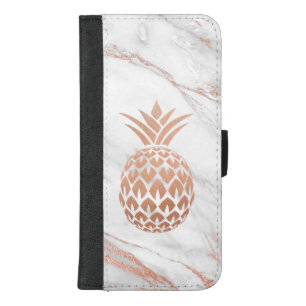 Rose Gold Foil Pineapple on White Marble iPhone 8/7 Plus Wallet Case