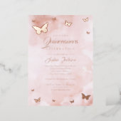 ROSE GOLD FOIL Pink Butterfly Quinceanera  Foil Invitation (Standing Front)