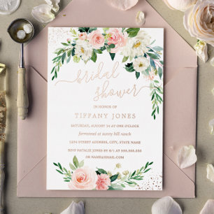 ROSE GOLD FOIL Pink Floral Bridal Shower  Foil Inv Invitation