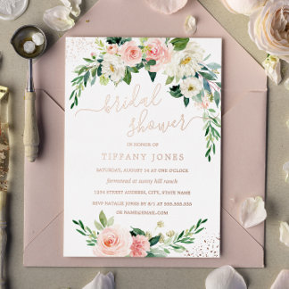 ROSE GOLD FOIL Pink Floral Bridal Shower  Foil Inv Invitation