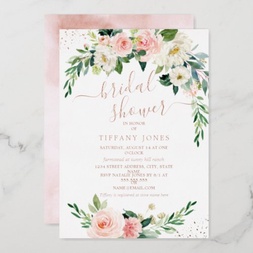 ROSE GOLD FOIL Pink Floral Bridal Shower  Foil Invitation