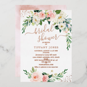 ROSE GOLD FOIL Pink Floral Bridal Shower  Invitation