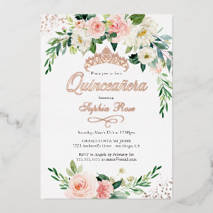ROSE GOLD FOIL Pink Floral Quinceanera Foil Invitation