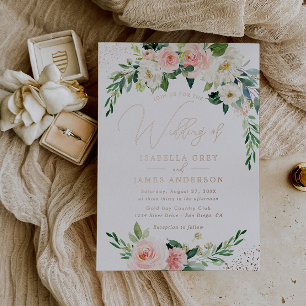 ROSE GOLD FOIL Pink Floral Wedding  Invitation