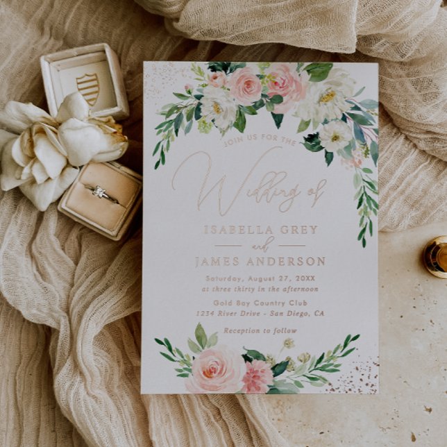 ROSE GOLD FOIL Pink Floral Wedding  Invitation (Creator Uploaded)