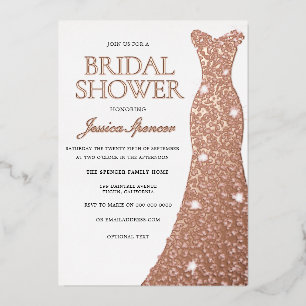 Rose Gold Foil Pressed Dress Gown Bridal Shower Invitation