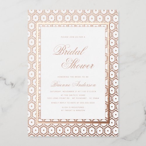 Rose Gold Foil Pressed Geometric Bridal Shower Foil Invitation
