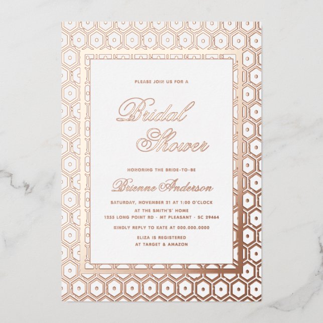 Rose Gold Foil Pressed Geometric Bridal Shower Invitation (Front)