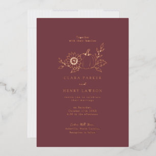 Rose Gold Foil Pumpkin Sunflower Wedding Invitation
