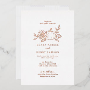 Rose Gold Foil Pumpkin Sunflower Wedding Invitation