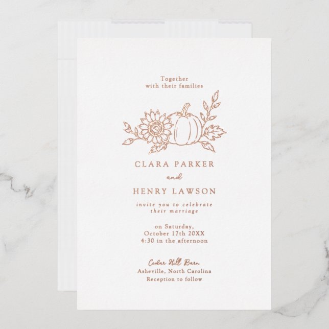Rose Gold Foil Pumpkin Sunflower Wedding Invitation (Envelope)