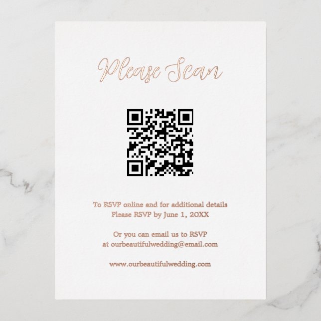 Rose Gold Foil QR Code Wedding Enclosure Card (Front)