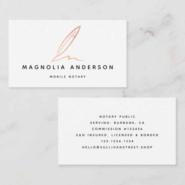  Rose Gold Foil Quill Business Card (Front/Back)
