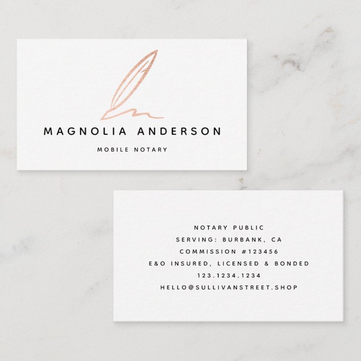Rose Gold Foil Quill Business Card Zazzle