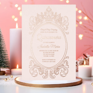 Rose Gold Foil Quinceañera Invitations Crown Pink