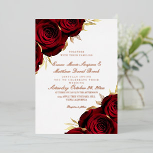 Rose Gold Foil & Red Floral Wedding Invitation