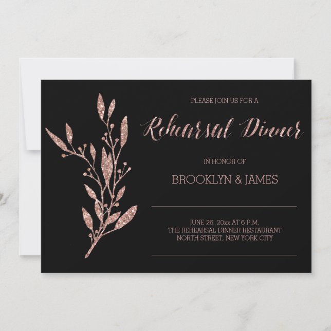 Rose Gold Foil Rehearsal Invites Floral Black (Front)