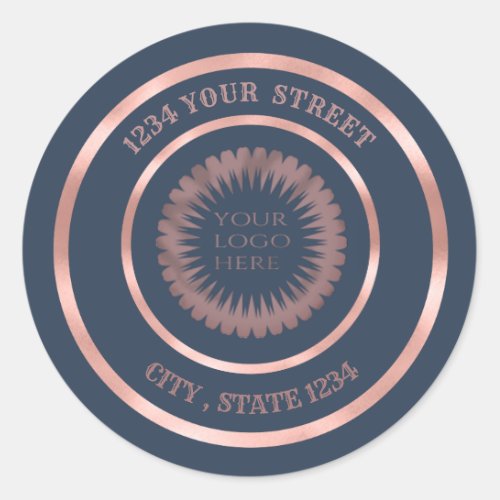 Rose gold foil return address business custom logo classic round sticker