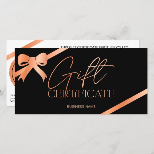 Rose gold foil ribbon black logo gift certificate