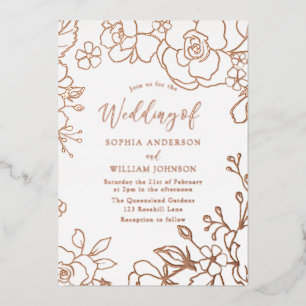 Rose Gold Foil Rose Gold Leaves Wedding Invitation
